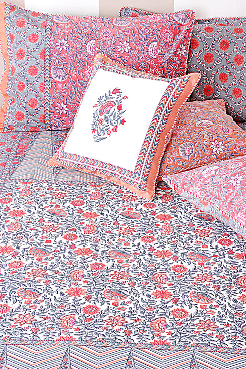 20s Cotton Cushion Cover in Floral Block Print