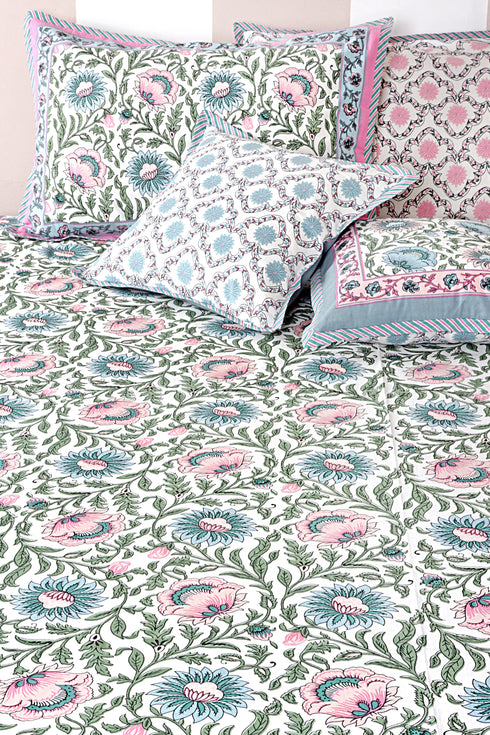20s Cotton Cushion Cover in Floral Block Print