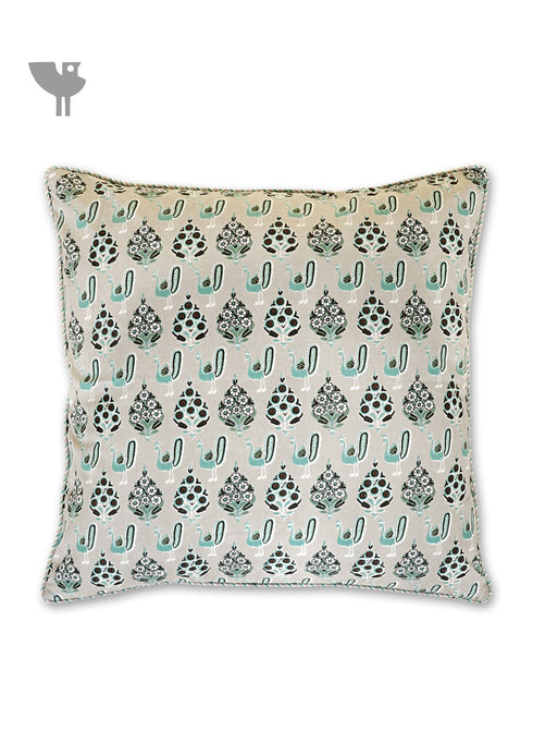 20s Cotton Cushion Cover in Block Print with Piping