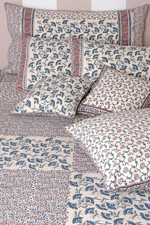 20s Cotton Cushion Cover in Floral Block Print