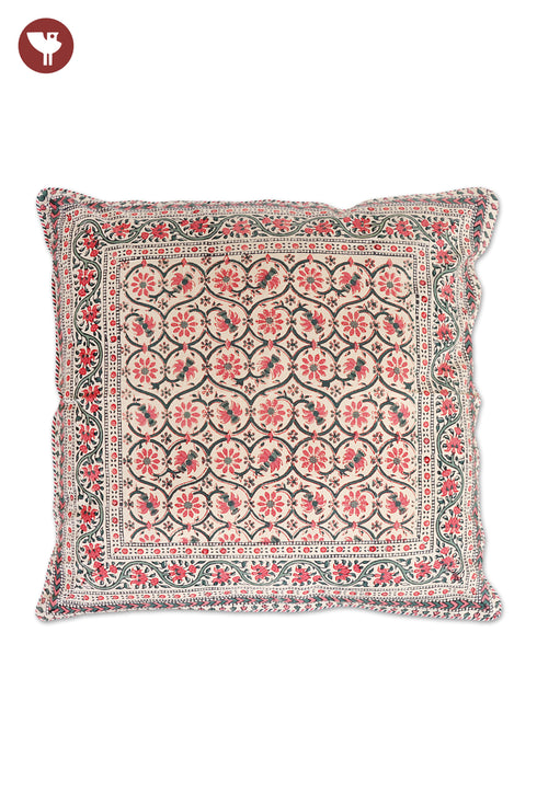 20s Cotton Cushion Cover in Floral Block Print