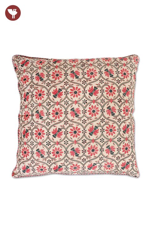 20s Cotton Cushion Cover in Floral Block Print