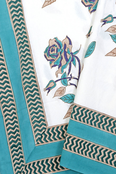 20s Cotton KING SIZE Bed Cover In Floral Block Print