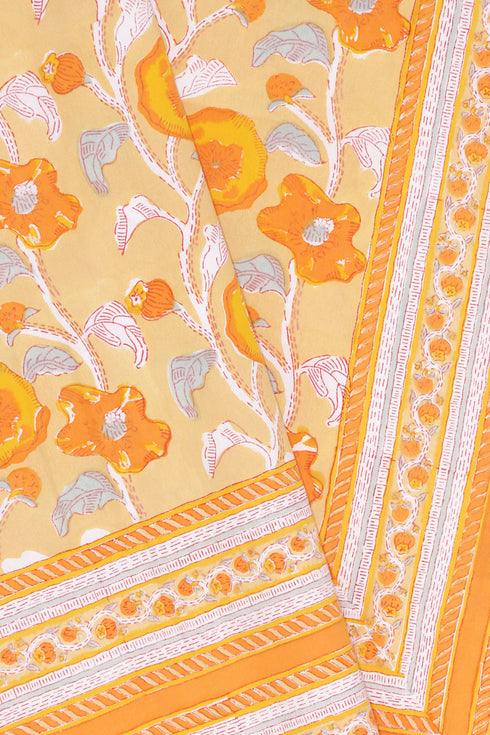 20s Cotton KING SIZE Bed Cover In Floral Block Print