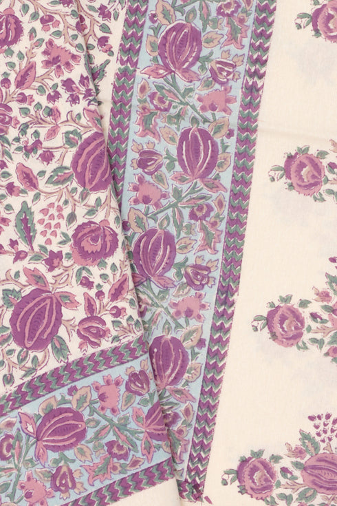 20s Cotton KING SIZE Bed Cover In Floral Block Print