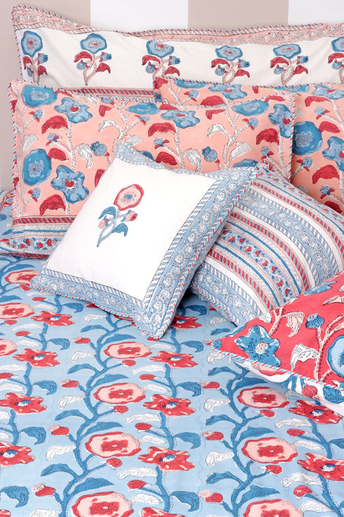 20s Cotton KING SIZE Bed Cover In Floral Block Print