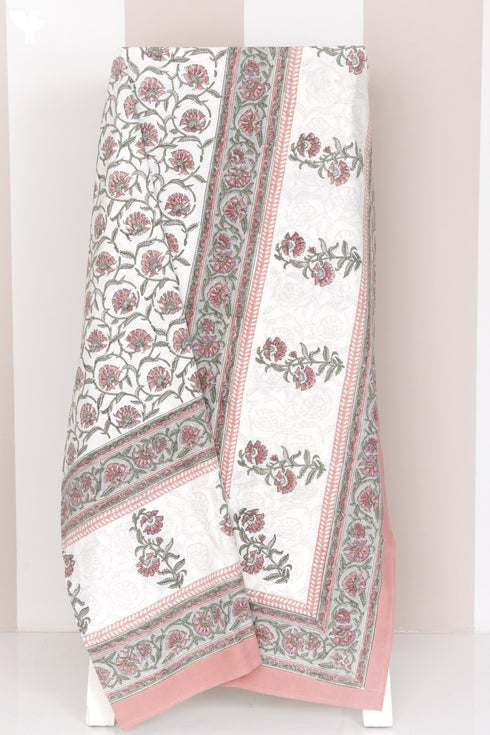 20s Cotton KING SIZE Bed Cover In Floral Block Print