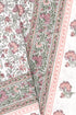 20s Cotton KING SIZE Bed Cover In Floral Block Print Soft White Peach