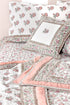 20s Cotton KING SIZE Bed Cover In Floral Block Print Soft White Peach