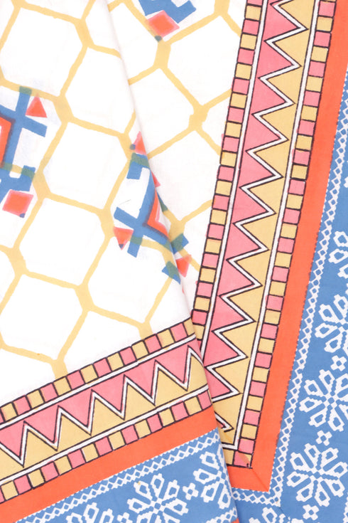 20s Cotton KING SIZE Bed Cover In Graphic Block Print