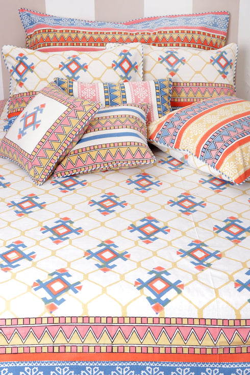 20s Cotton KING SIZE Bed Cover In Graphic Block Print