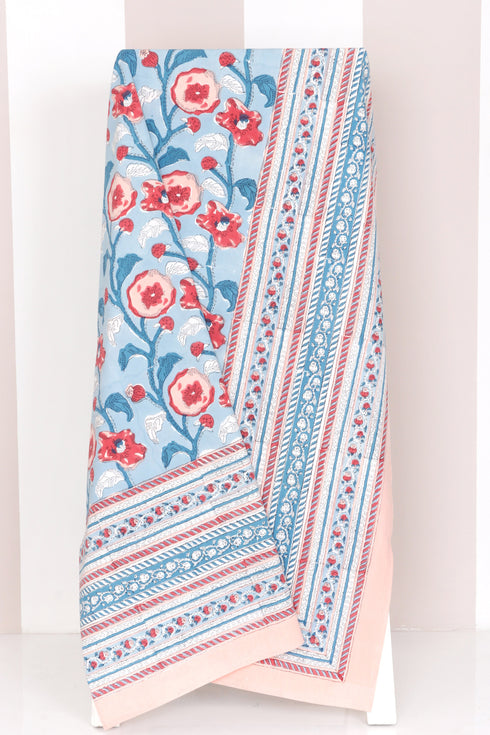 20s Cotton Bed Cover in Floral Block Print