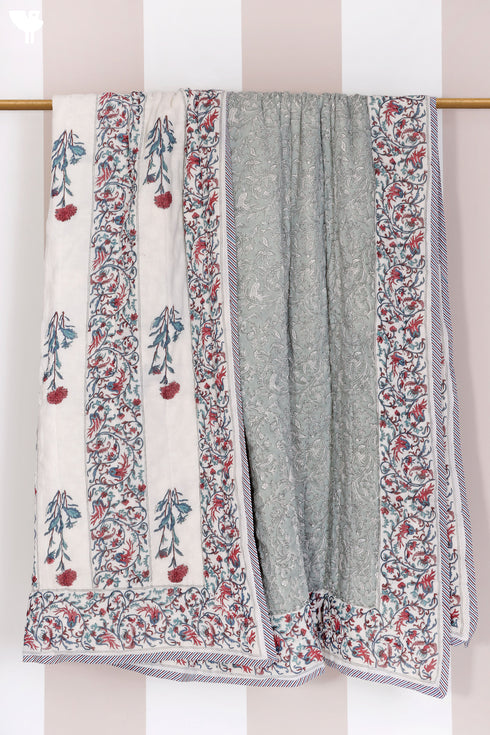 Mulmul Cotton Quilt in Floral Block Print