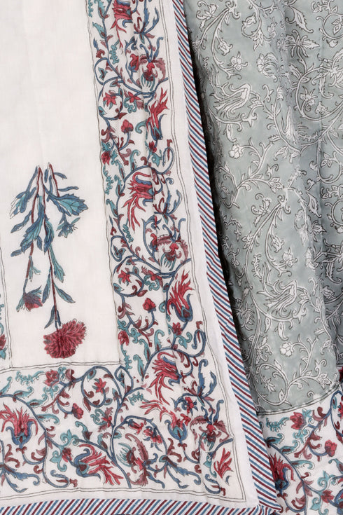 Mulmul Cotton Quilt in Floral Block Print