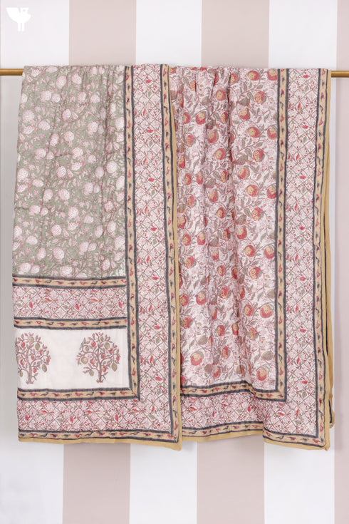 Mulmul Cotton Quilt in Floral Block Print