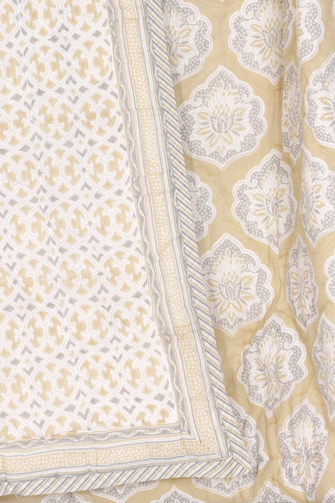 Mulmul Cotton Quilt In Geometric Block Print