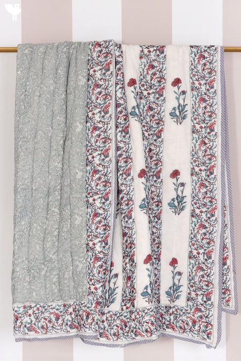 Mulmul Cotton Quilt in Floral Block Print