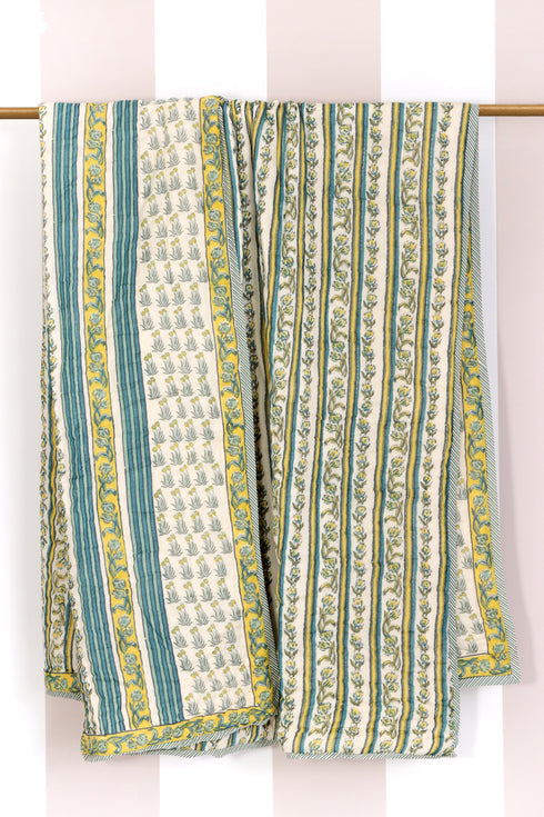 Mulmul Cotton Quilt in Floral Block Print