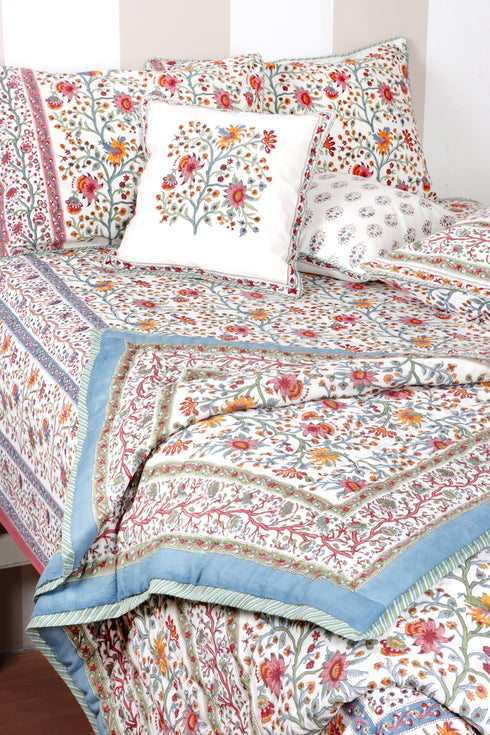 Mulmul Cotton Quilt Floral Block Print