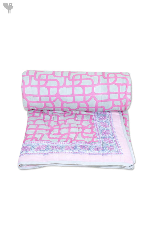 Mulmul Cotton Quilt In Graphic Block Print
