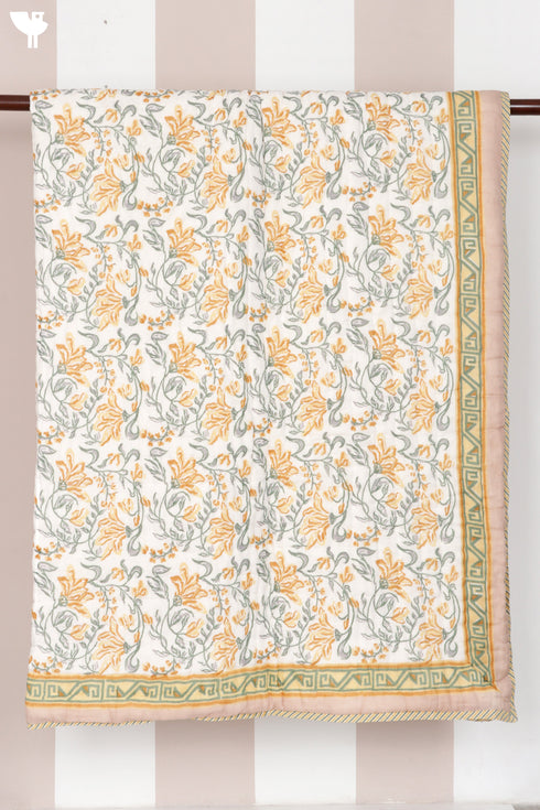 Mulmul Cotton Quilt Floral Block Print