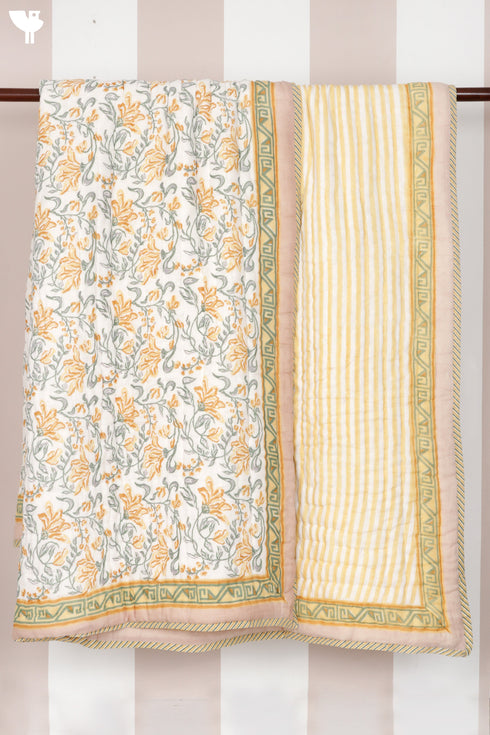 Mulmul Cotton Quilt Floral Block Print