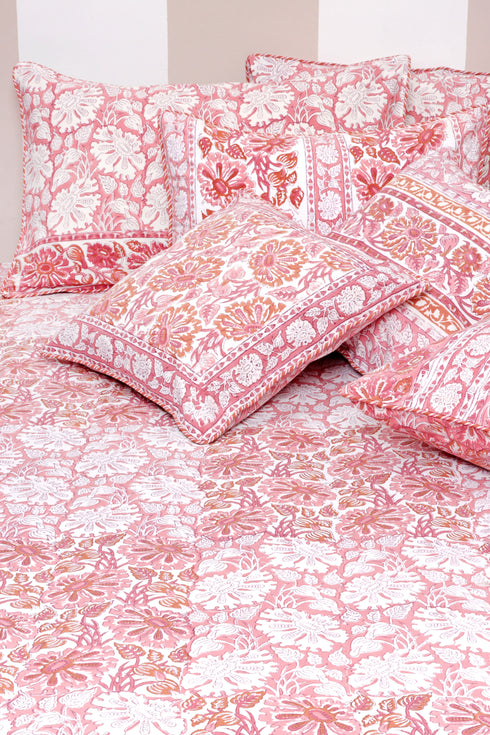 20s Cotton Bed Cover in Floral Block Print