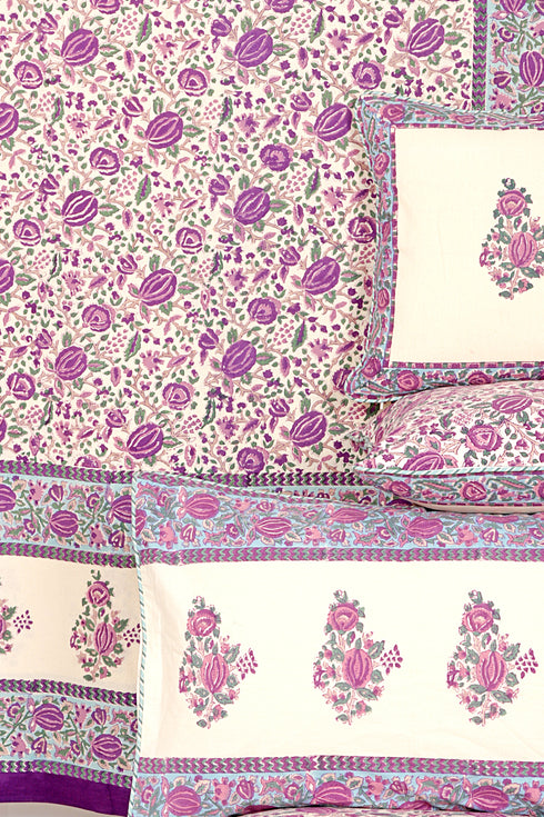20s Cotton Bed Cover in Floral Block Print