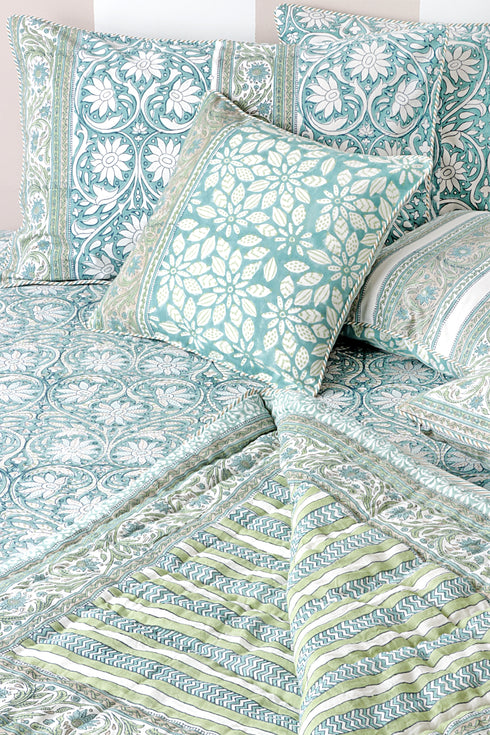 40s Cotton Pillow Cover in Block Print