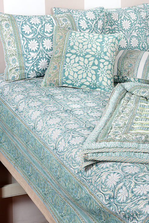 20s Cotton Cushion Cover in Floral Block Print