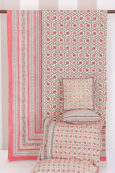 20s Cotton Bed Cover in Floral Block Print