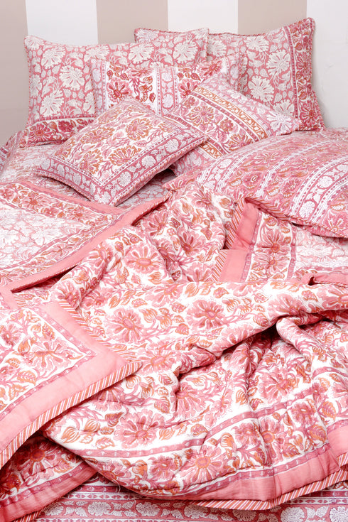20s Cotton KING SIZE Bed Cover in Floral Block Print