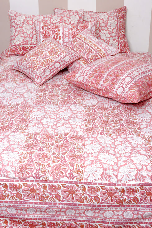 20s Cotton KING SIZE Bed Cover in Floral Block Print
