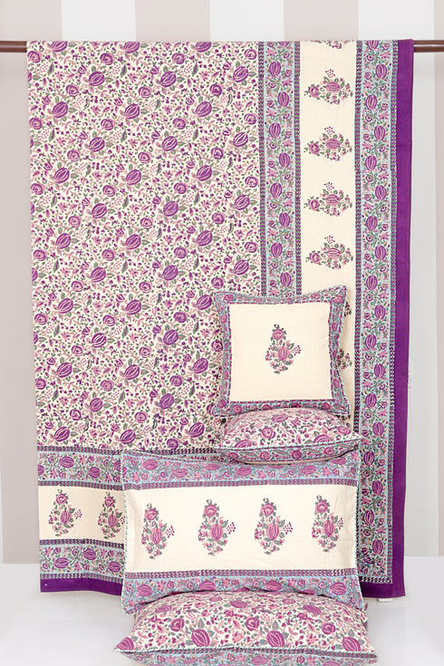 20s Cotton KING SIZE Bed Cover in Floral Block Print
