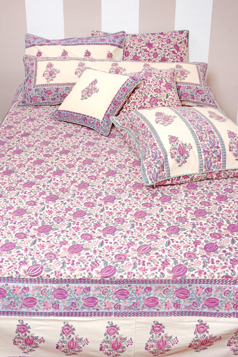 20s Cotton KING SIZE Bed Cover in Floral Block Print