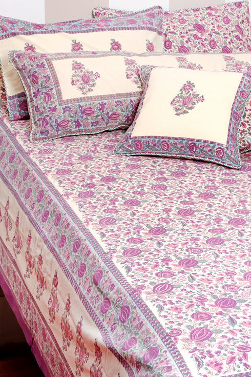 20s Cotton KING SIZE Bed Cover in Floral Block Print
