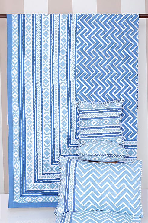 20s Cotton KING SIZE Bed Cover in Zigzag Geometric Block Print