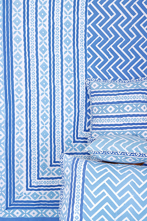 20s Cotton KING SIZE Bed Cover in Zigzag Geometric Block Print