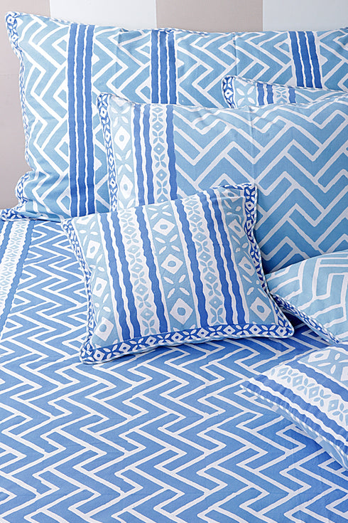 20s Cotton KING SIZE Bed Cover in Zigzag Geometric Block Print