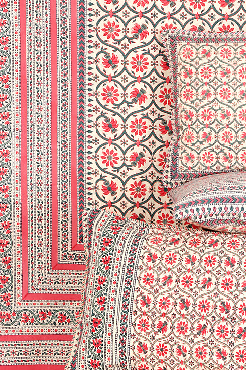 20s Cotton KING SIZE Bed Cover in Floral Block Print