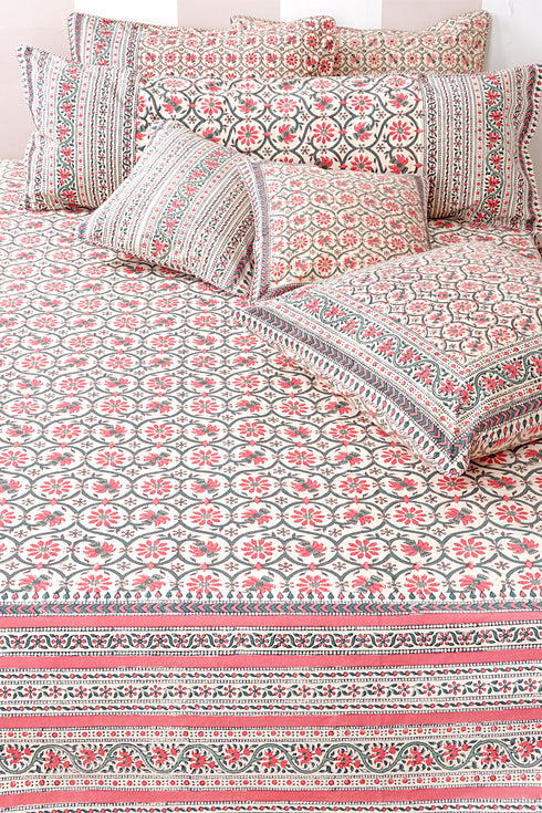 20s Cotton KING SIZE Bed Cover in Floral Block Print