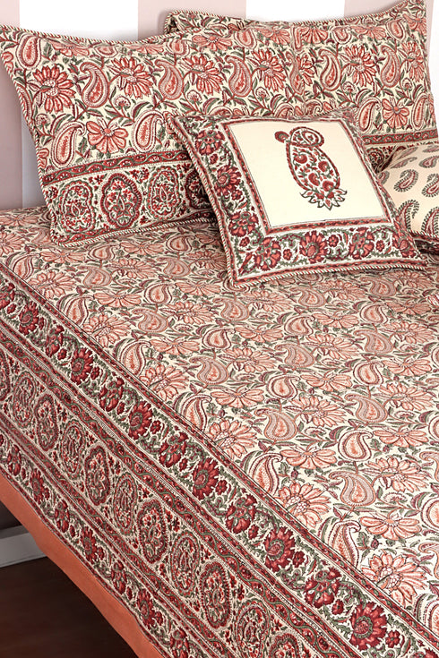 20s Cotton KING SIZE Bed Cover in Floral Block Print