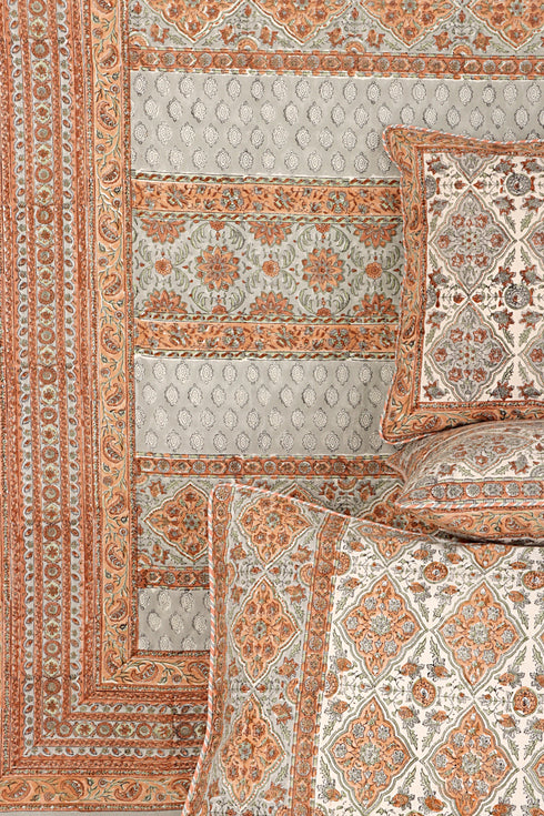 20s Cotton KING SIZE Bed Cover in Floral Block Print