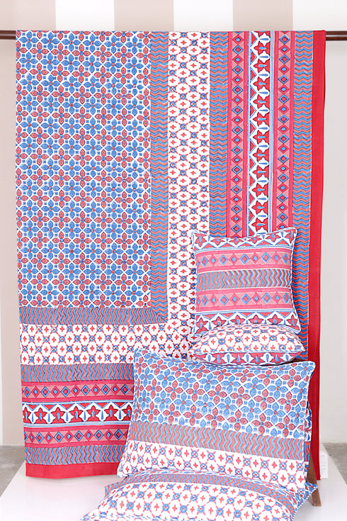 20s Cotton KING SIZE Bedcover in Geometric Block Print