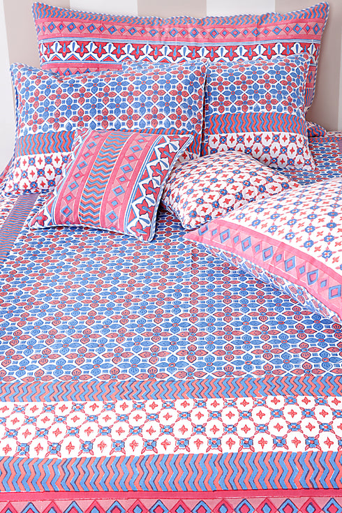 20s Cotton Bed Cover in Geometric Block Print