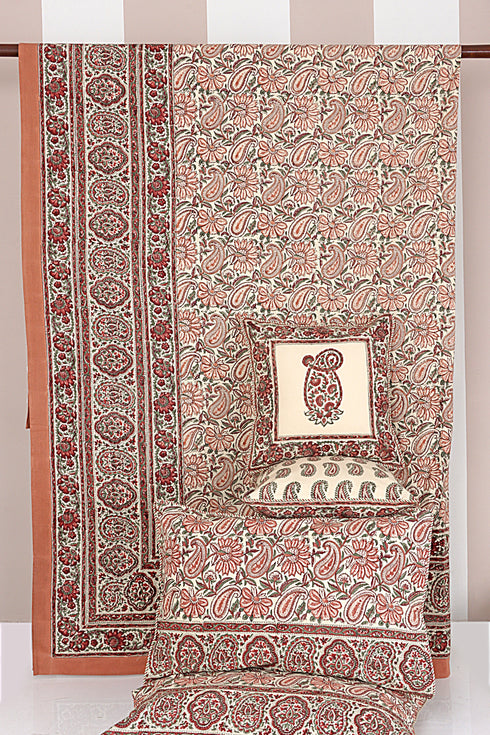 20s Cotton Bed Cover in Floral Block Print