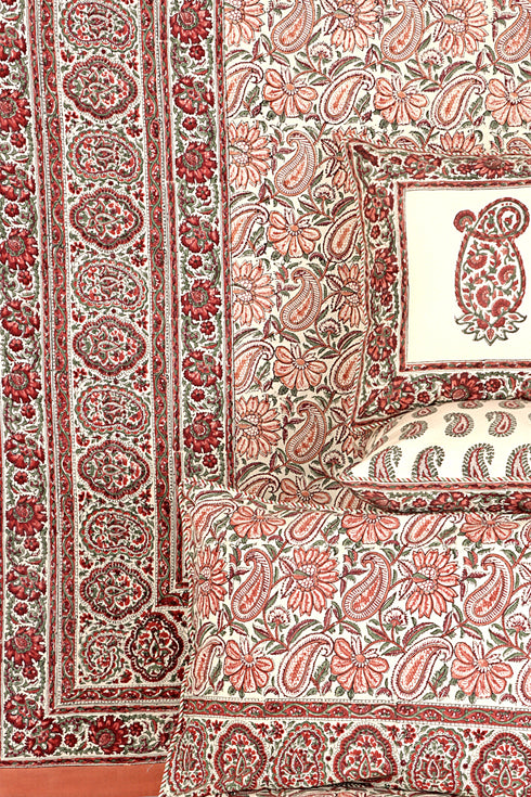 20s Cotton Bed Cover in Floral Block Print