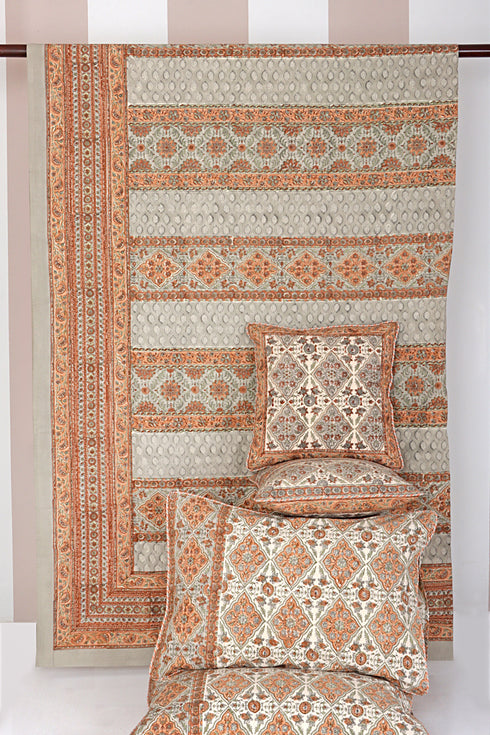 20s Cotton Bed Cover in Floral Block Print