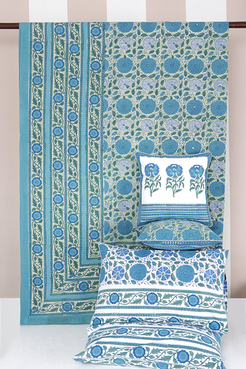 20s Cotton Bed Cover in Floral Block Print