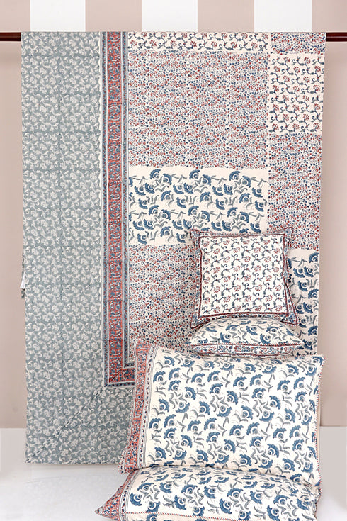 20s Cotton Bed Cover in Floral Block Print